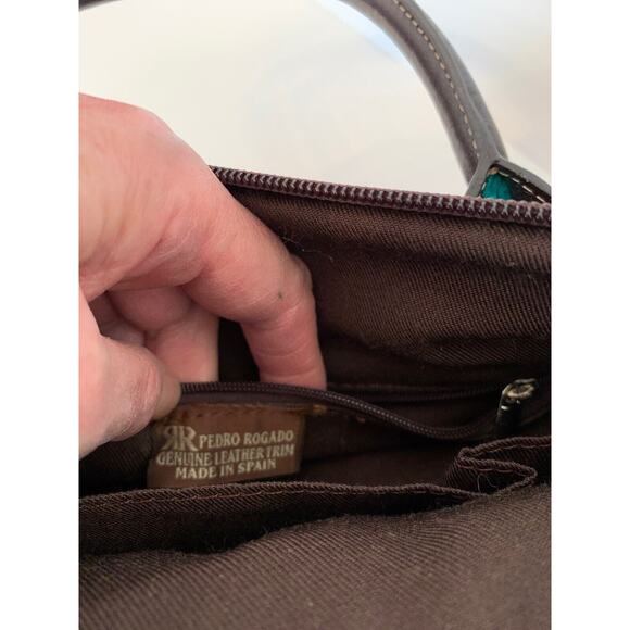 Pedro Rogado Satchel Burgundy Logo Print with Brown Leather Trim Made in Spain - Picture 10 of 10